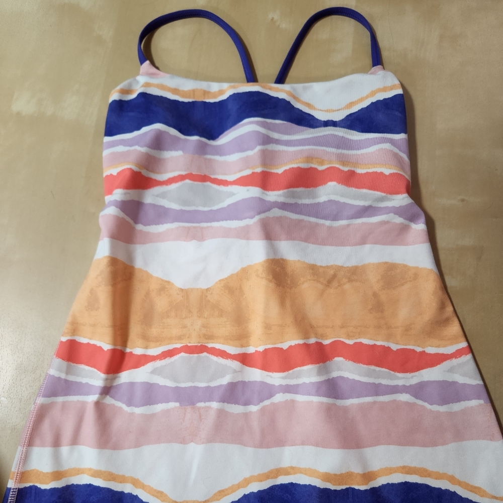 Lululemon Strappy Dancing Warrior Tank sz 8 Purple Orange Multicolor
